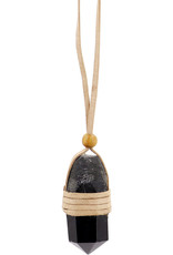 Necklace - Black Tourmaline - Faceted Point Leather Wrapped - 99430