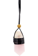 Necklace - Rose Quartz - Faceted Point Leather Wrapped - 99428