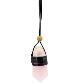 Necklace - Rose Quartz - Faceted Point Leather Wrapped - 99428