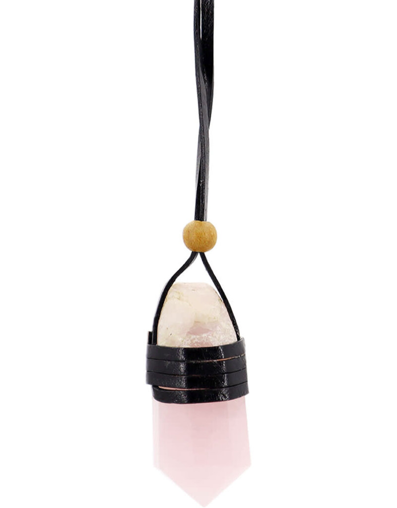 Necklace - Rose Quartz - Faceted Point Leather Wrapped - 99428