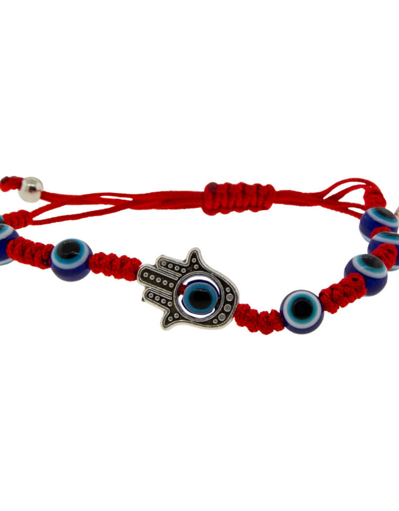 Bracelet - Red Adjustable Evil Eye with Fatima Hand - 98826