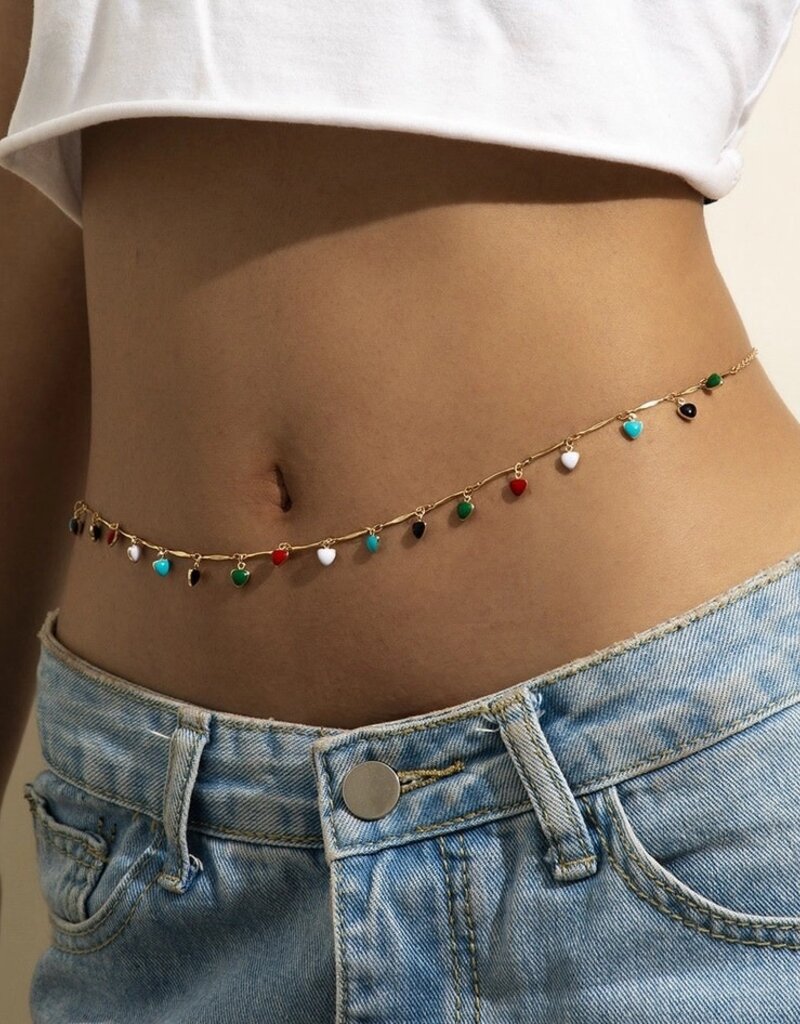Boho Heart Charm Belly Chain- Solid Copper, Enamel