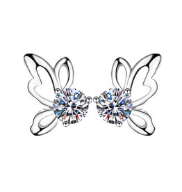 Butterfly Moissanite Stud Earrings- Sterling Silver- 1.0 ct