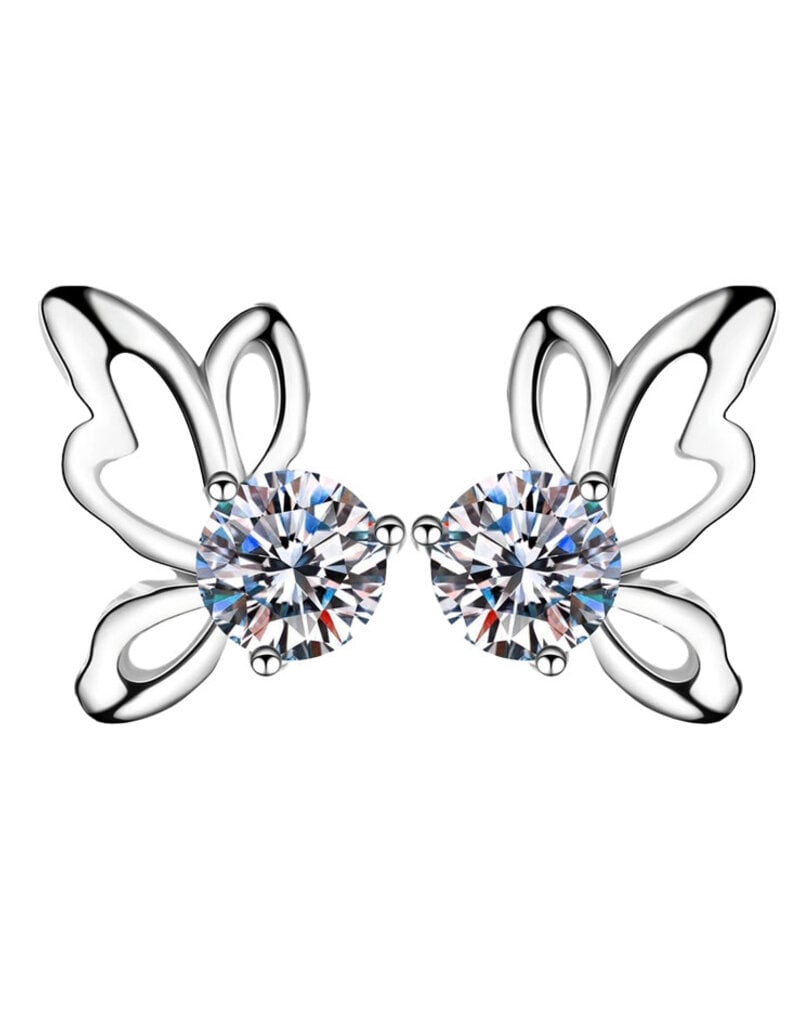 Butterfly Moissanite Stud Earrings- Sterling Silver- 1.0 ct