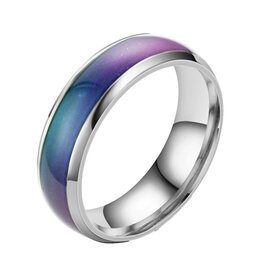 Mood Ring- Silver Rainbow Temperature- 6mm