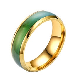 Mood Ring- Gold Rainbow Temperature- 6mm Stainless Steel