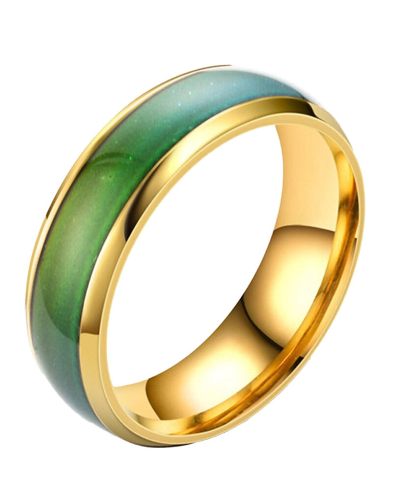 Mood Ring- Gold Rainbow Temperature- 6mm Stainless Steel