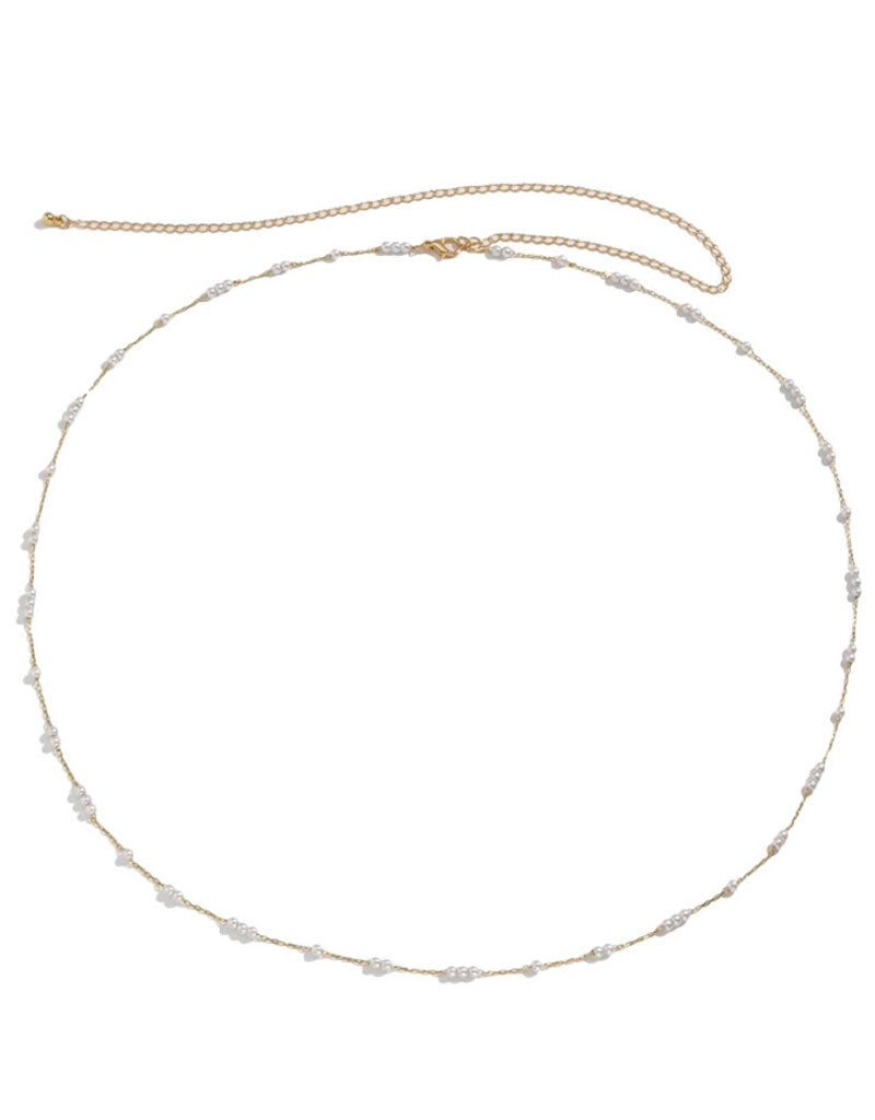Dainty Beaded Pearl Waist Belly Chain- Solid Copper