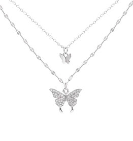SN- Butterfly Layered Charm Necklace 2- Sterling Silver