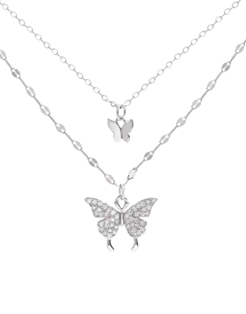 SN- Butterfly Layered Charm Necklace 2- Sterling Silver