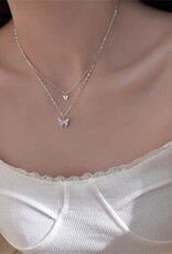 SN- Butterfly Layered Charm Necklace 2- Sterling Silver