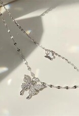 SN- Butterfly Layered Charm Necklace 2- Sterling Silver