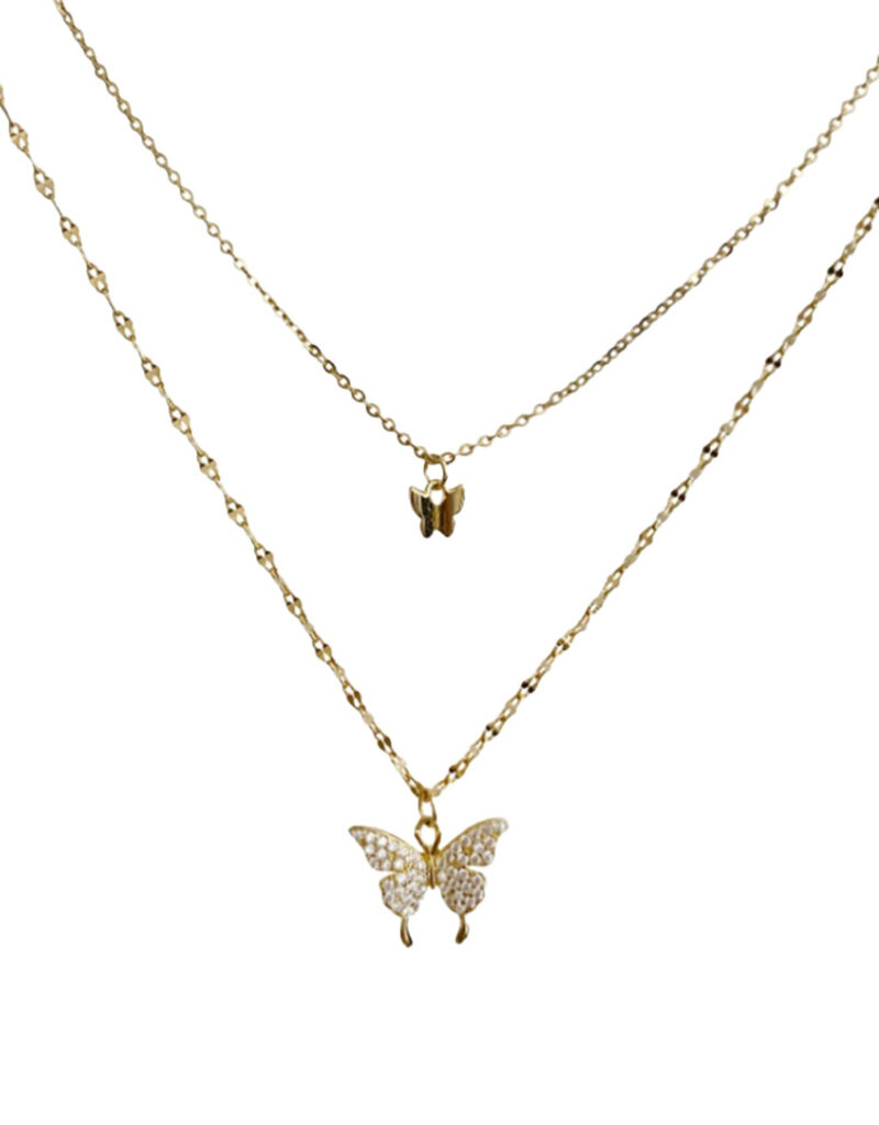 SN- Butterfly Layered Charm Necklace 2- Sterling Silver