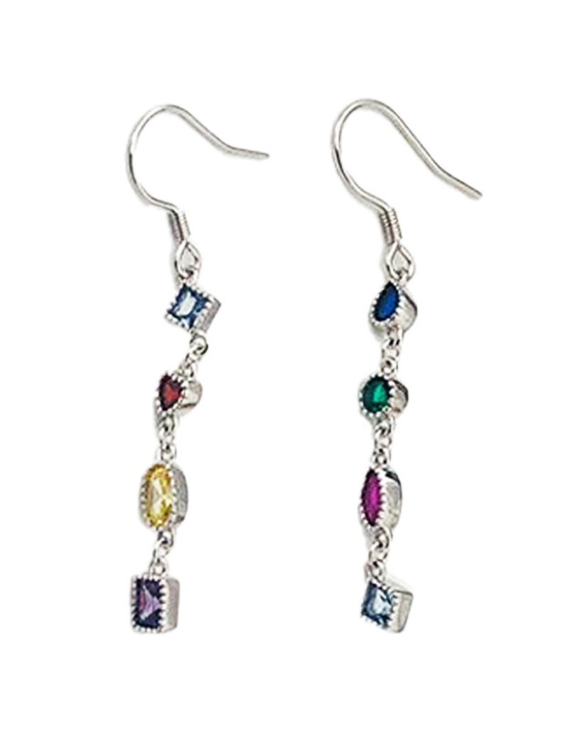 Rainbow Colored Gem Drop Earrings- Sterling Silver