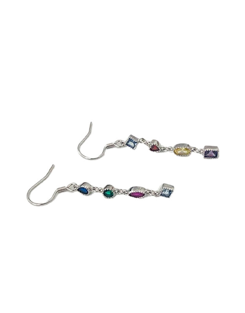 Rainbow Colored Gem Drop Earrings- Sterling Silver