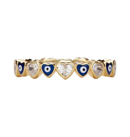 Turkish Evil Eye Heart Eternity Ring- Sterling Silver