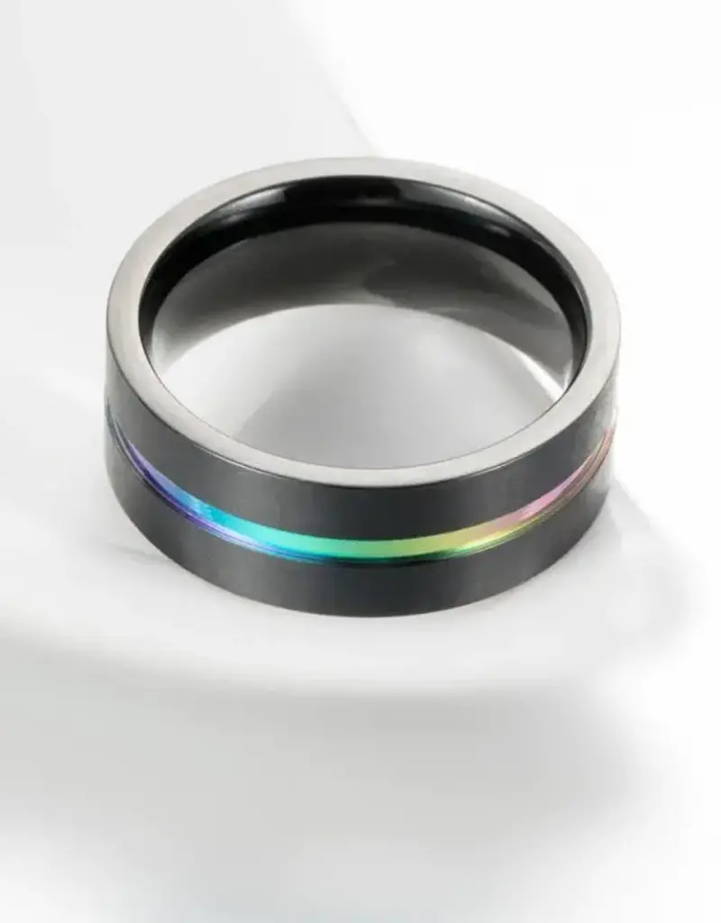 Rainbow LGBTQ Pride Black Band Ring