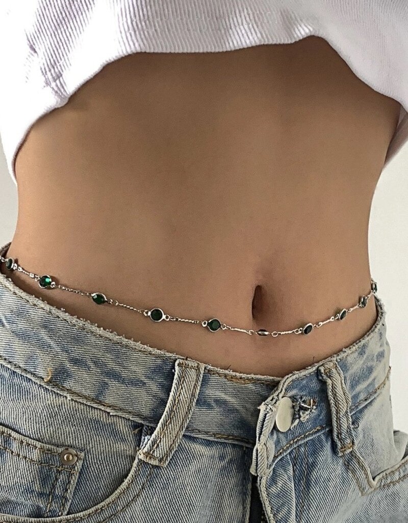 Green Crystal Beaded Belly Chain- Solid Copper