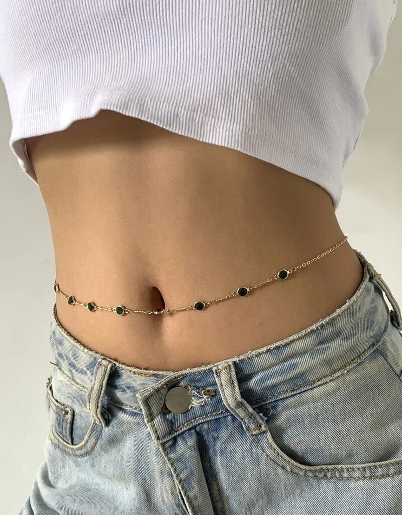 Green Crystal Beaded Belly Chain- Solid Copper