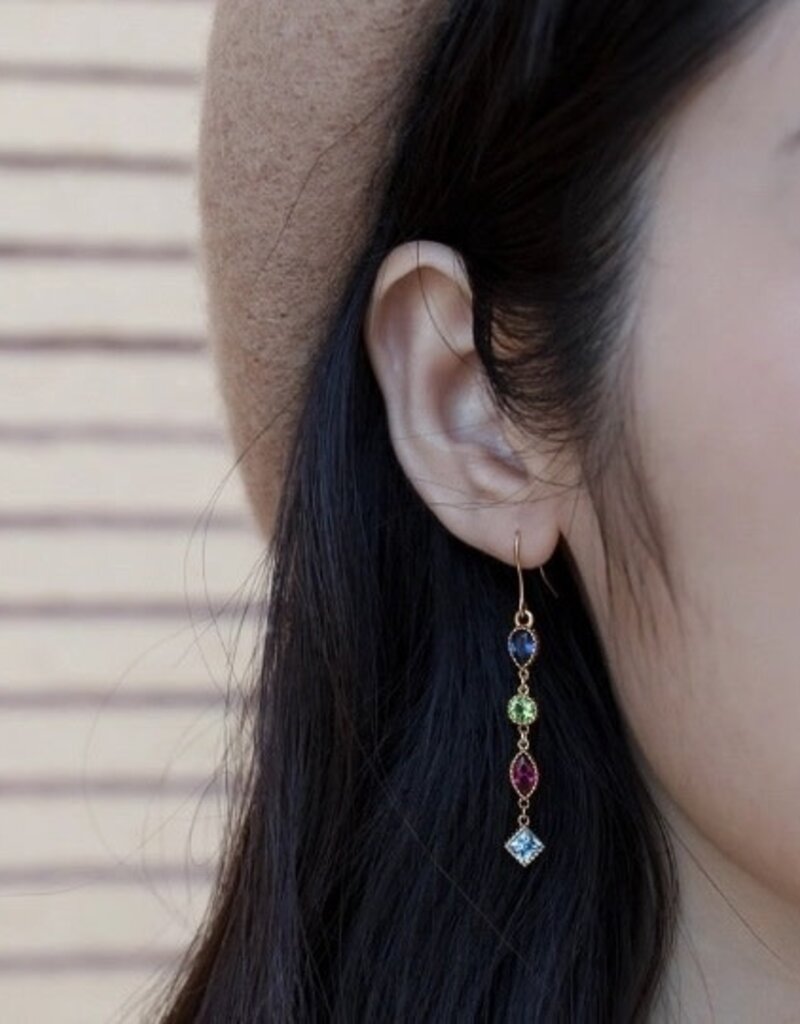 Rainbow Colored Gem Drop Earrings- Sterling Silver