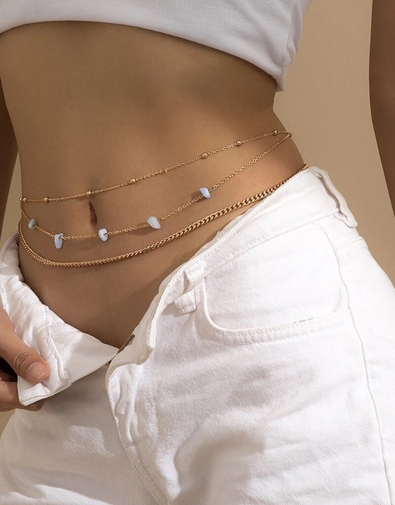 Crystal Bead Belly Chain- Solid Copper