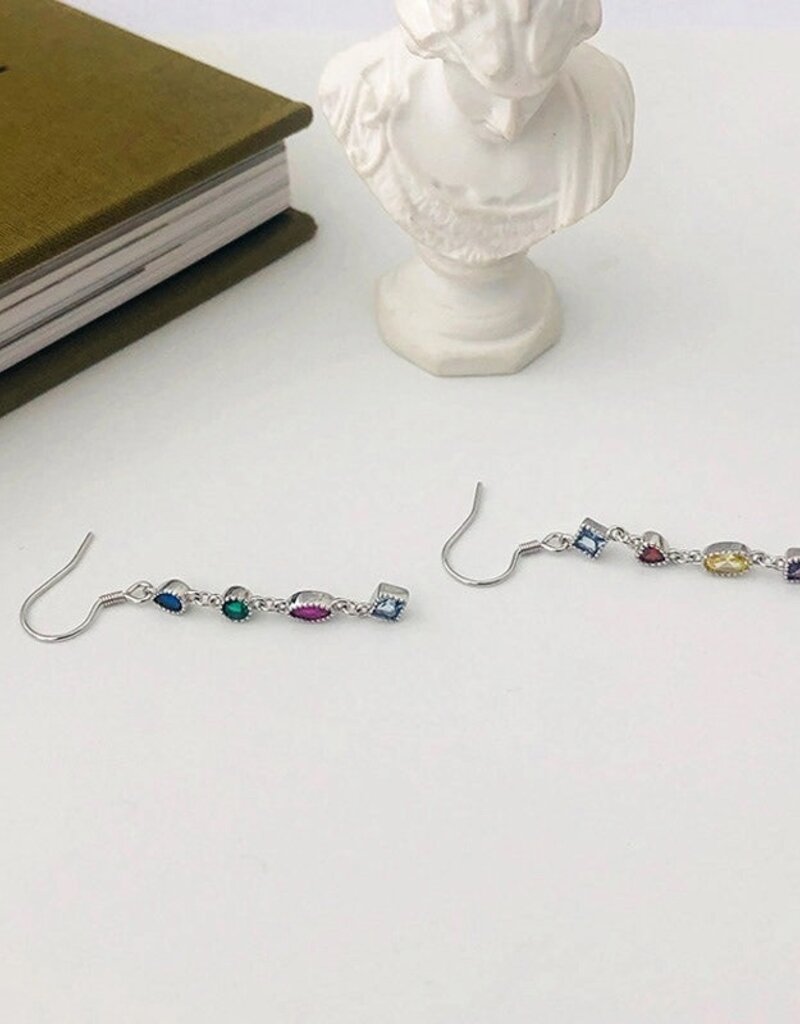 Rainbow Colored Gem Drop Earrings- Sterling Silver