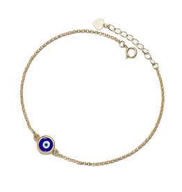 Turkish Blue Evil Eye Charm Bracelet- Sterling Silver