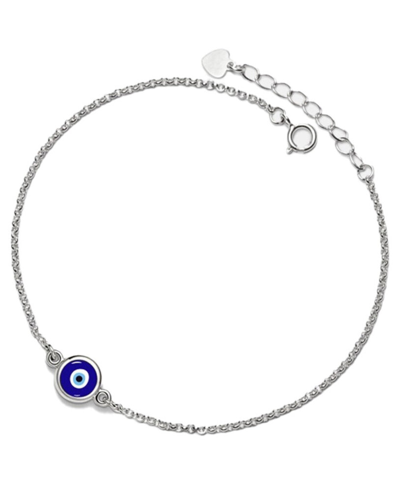 Turkish Blue Evil Eye Charm Bracelet- Sterling Silver