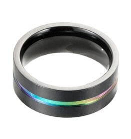 Rainbow LGBTQ Pride Black Band Ring