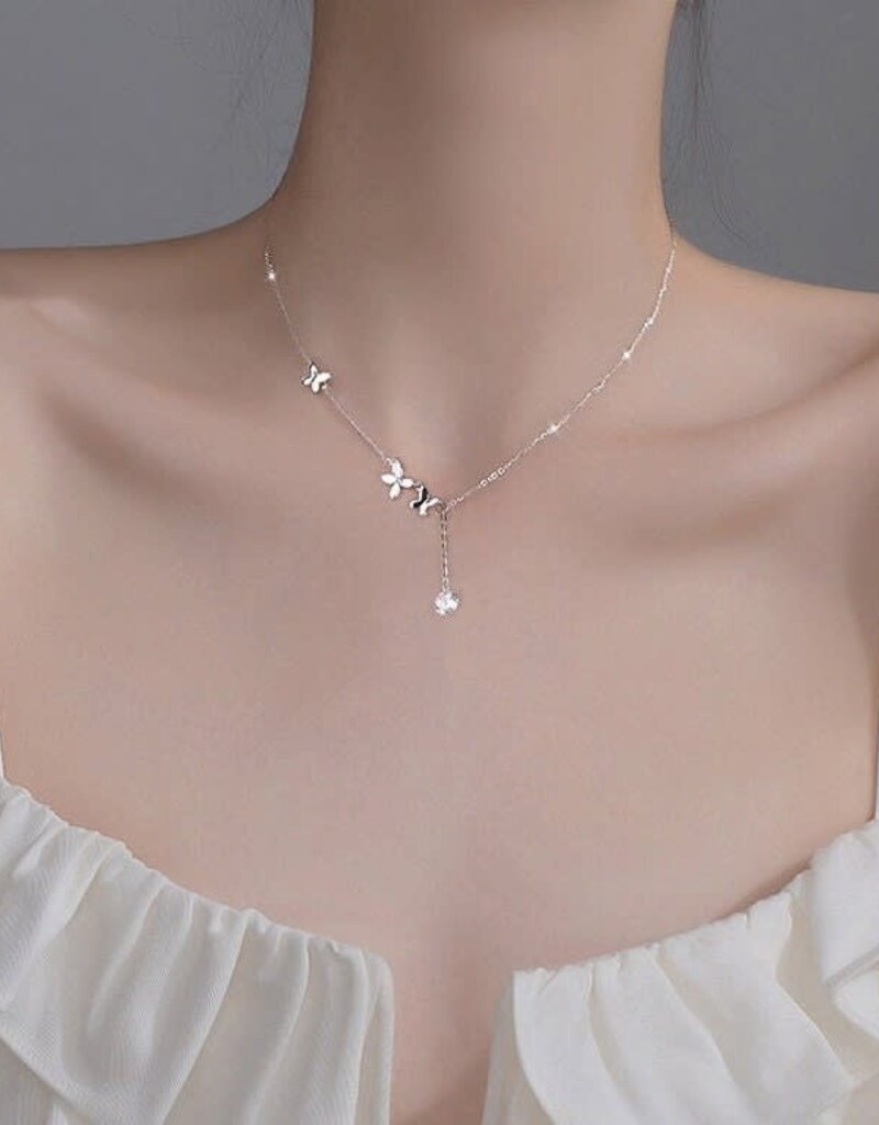 Butterfly Layered Charm Necklace- Sterling Silver