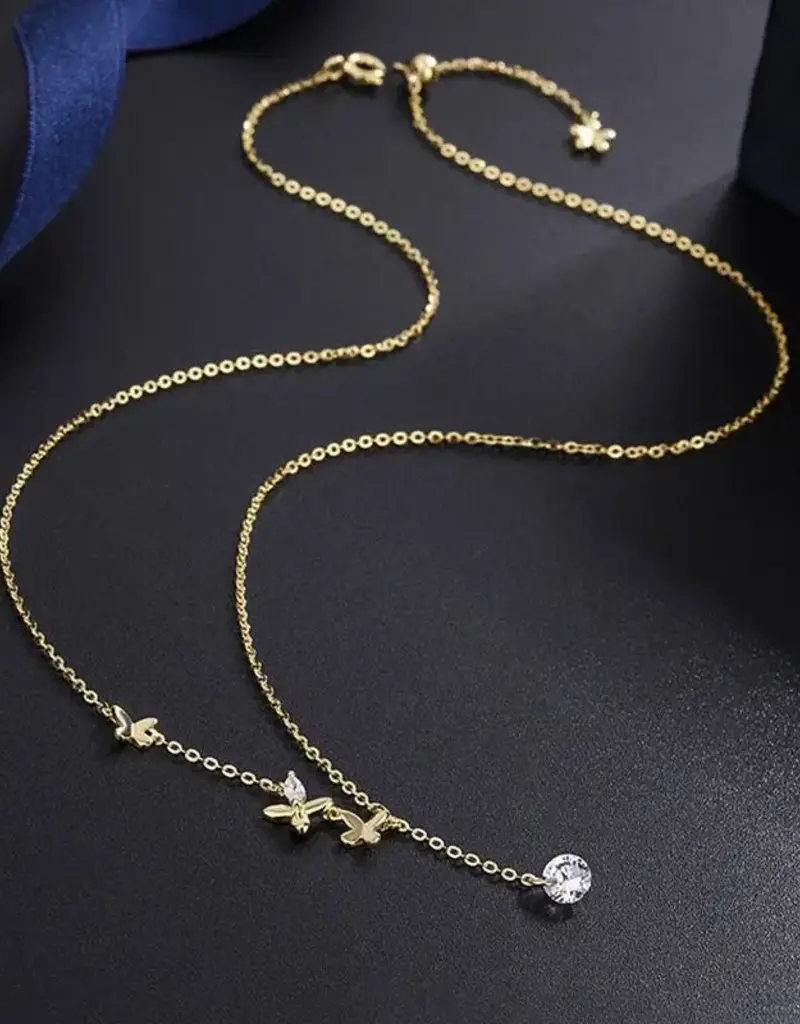 Butterfly Layered Charm Necklace- Sterling Silver