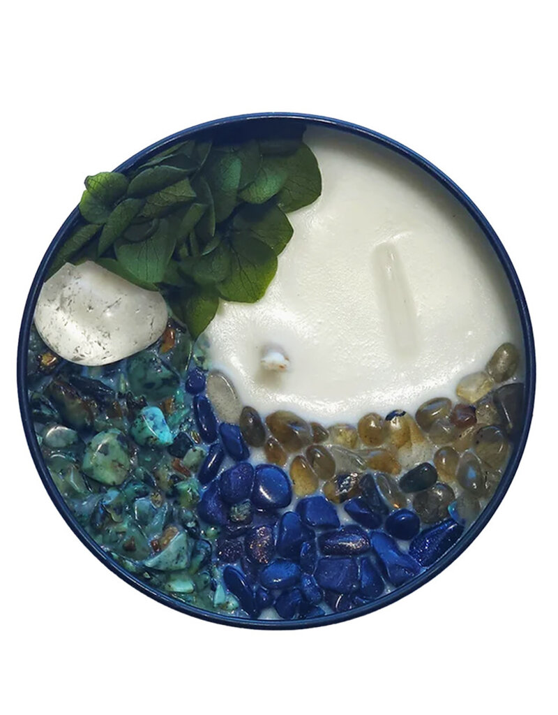 Candle - New Beginnings - Clear Quartz, African Turquoise, Blue Goldstone, Labradorite - 8 oz