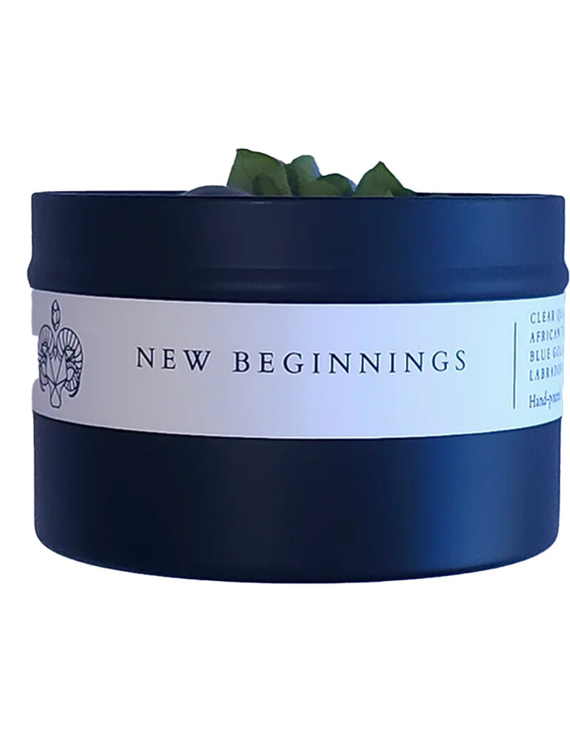 Candle - New Beginnings - Clear Quartz, African Turquoise, Blue Goldstone, Labradorite - 8 oz