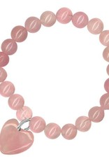 Rose Quartz Bracelet with Hanging Heart - Love