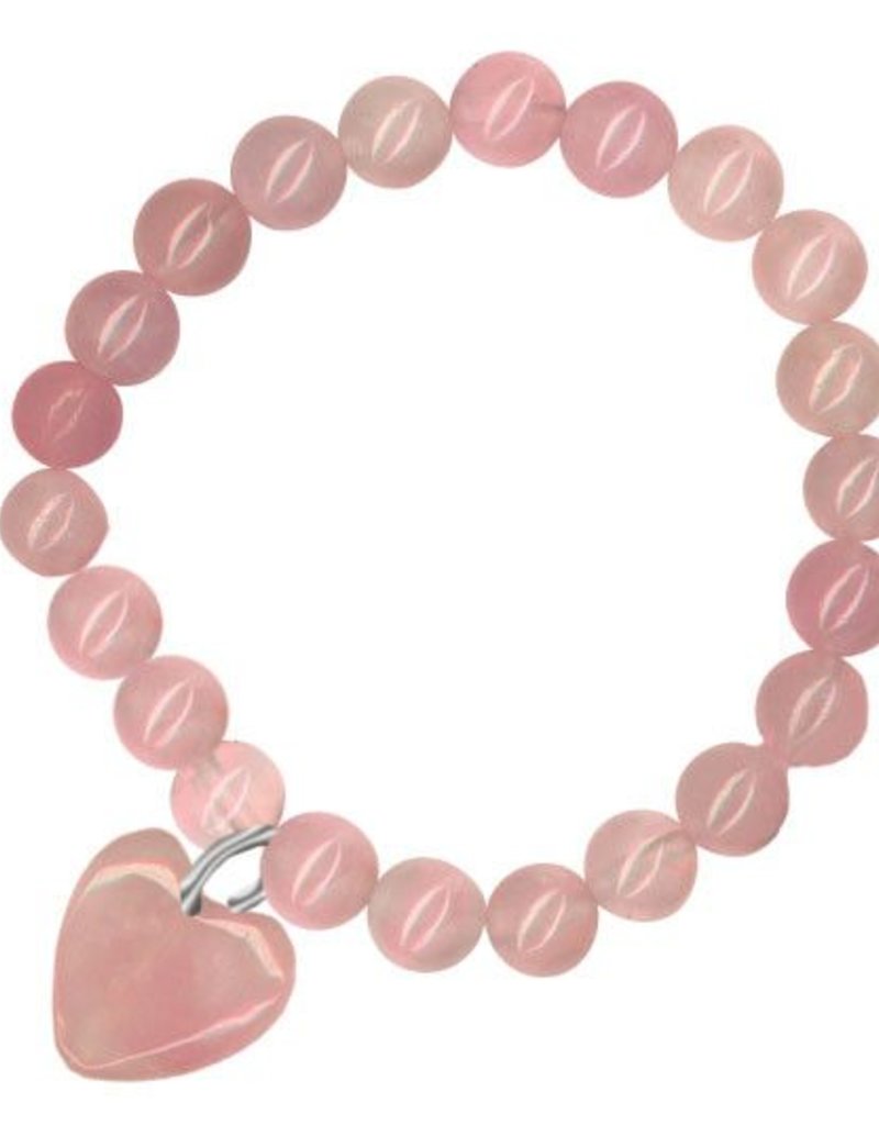 Rose Quartz Bracelet with Hanging Heart - Love