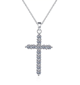 Moissanite Cross Pendant Necklace- 925 Sterling Silver