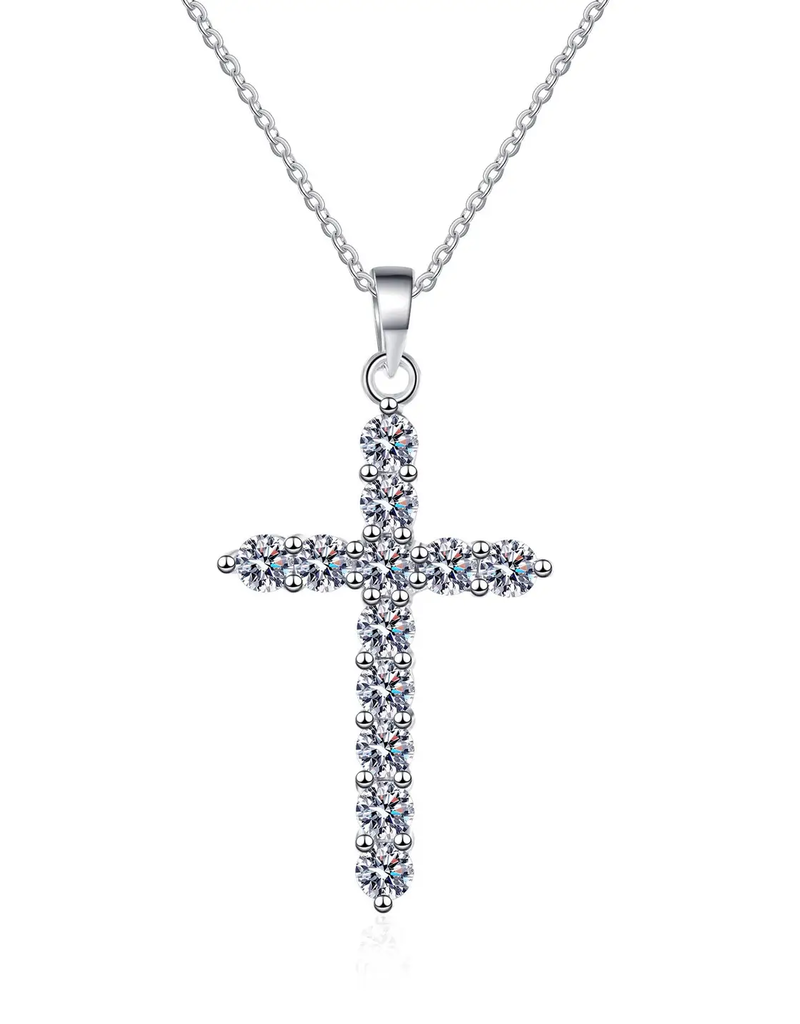 Moissanite Cross Pendant Necklace- 925 Sterling Silver