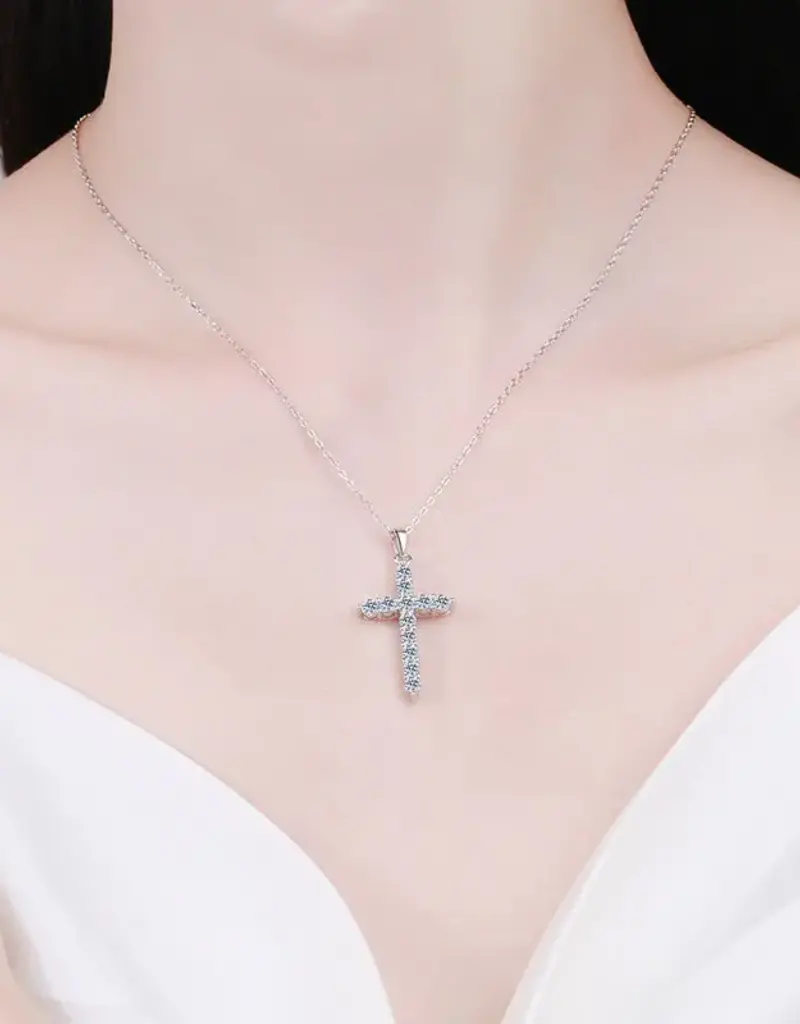 Moissanite Cross Pendant Necklace- 925 Sterling Silver