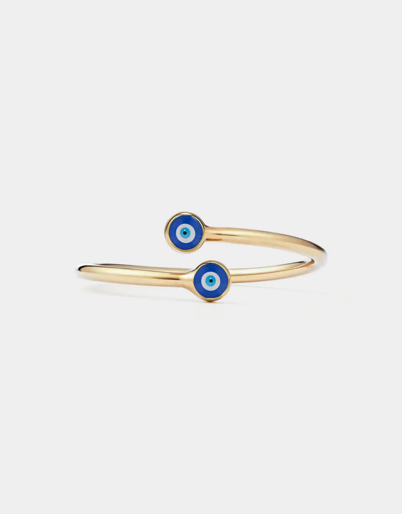 Evil Eye Nazar Bypass Ring- 925 Sterling Silver, Gold Colored, Enamel