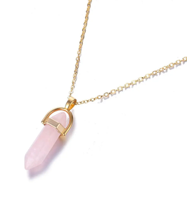 Rose Quartz Point Necklace- Solid Copper, Crystal