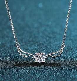 Angel Wing Moissanite Charm Necklace- 925 Sterling Silver