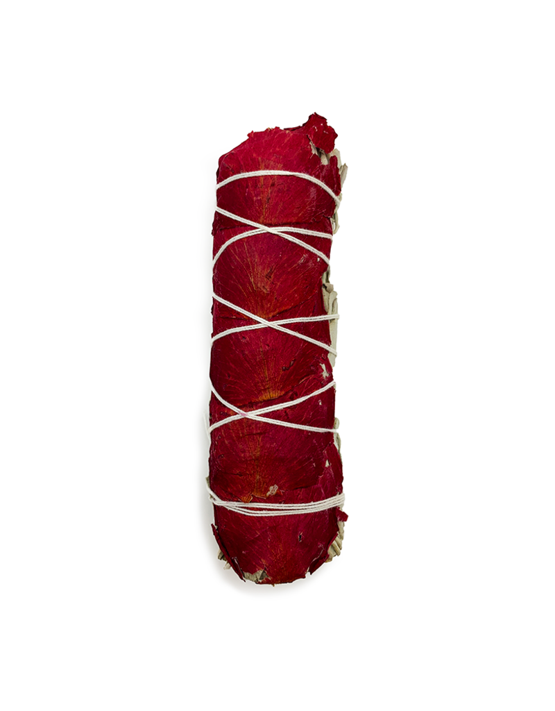 White Sage & Red Rose Petals Smudge- 4 inch- NA-WHSRROSE