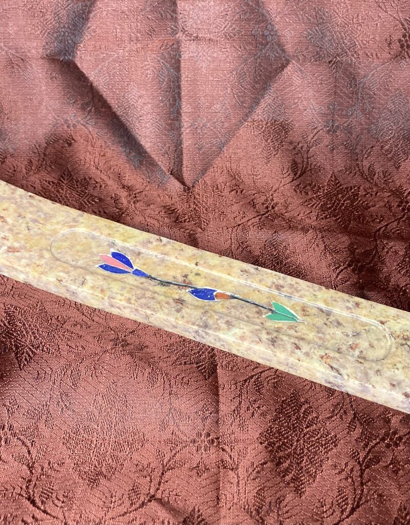 Soapstone Inlaid Ash Sled Incense Holder