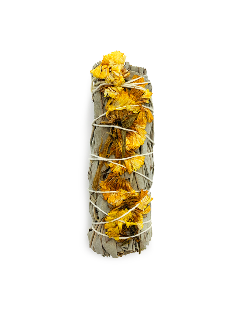 White Sage & Yellow Sea Lavender Smudge- 4 inch