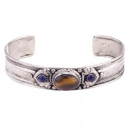 Tiger Eye and Lapis Cuff Bracelet - 1/2 inch