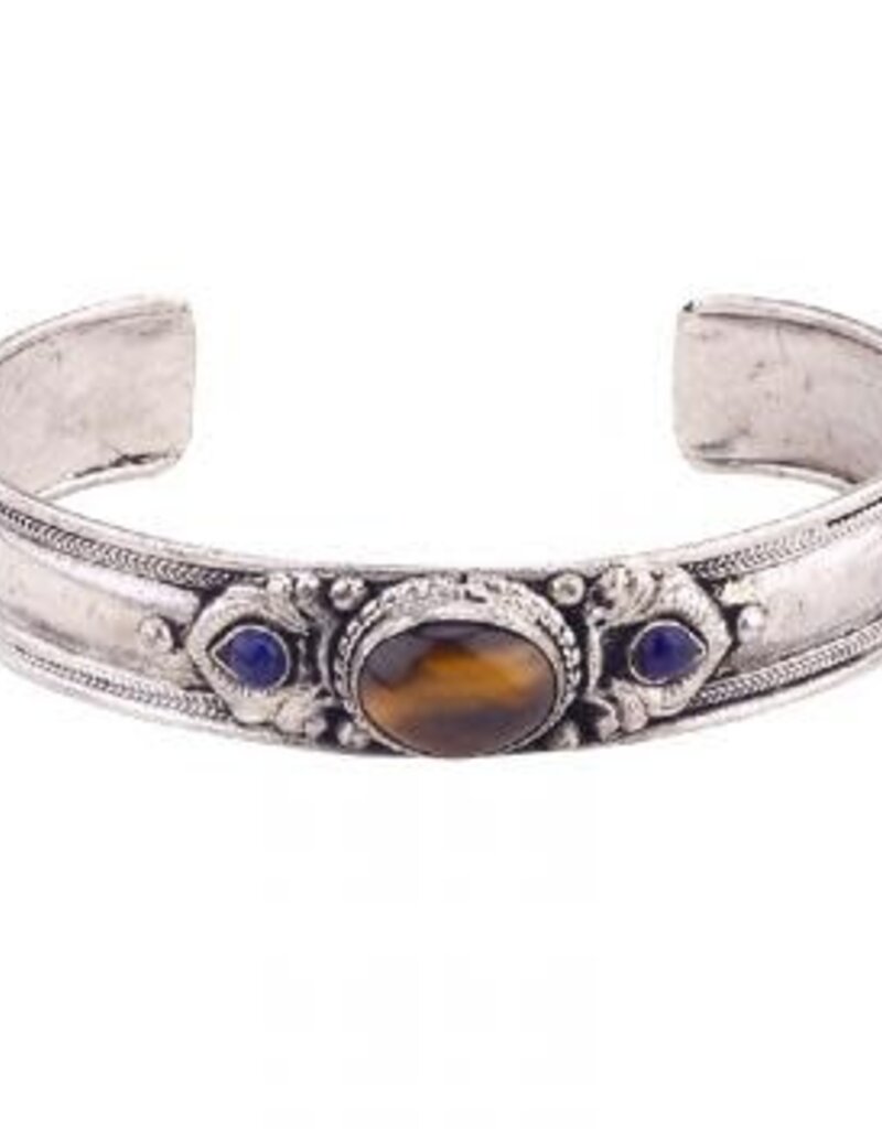 Tiger Eye and Lapis Cuff Bracelet - 1/2 inch