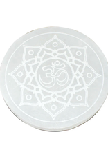 Crystal Grid- Round Selenite Lotus and Om- SEL-LOC22