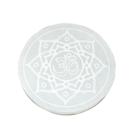 Crystal Grid- Round Selenite Lotus and Om- SEL-LOC22