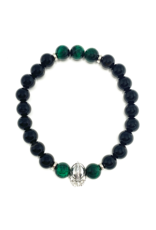 Black Agate, Green Tiger Eye Bracelet with Warrior Helmet - 8mm
