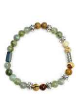 Labradorite, Picture Jasper Bracelet with Hematite & Silver Accent - 6mm